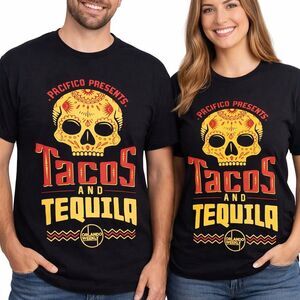Next Level T-Shirt Unisex Size L Black Tacos & Tequila Sugar Skull